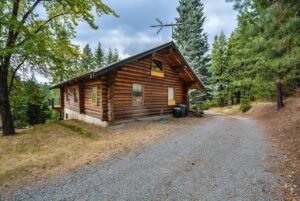 cabin, log, mountains