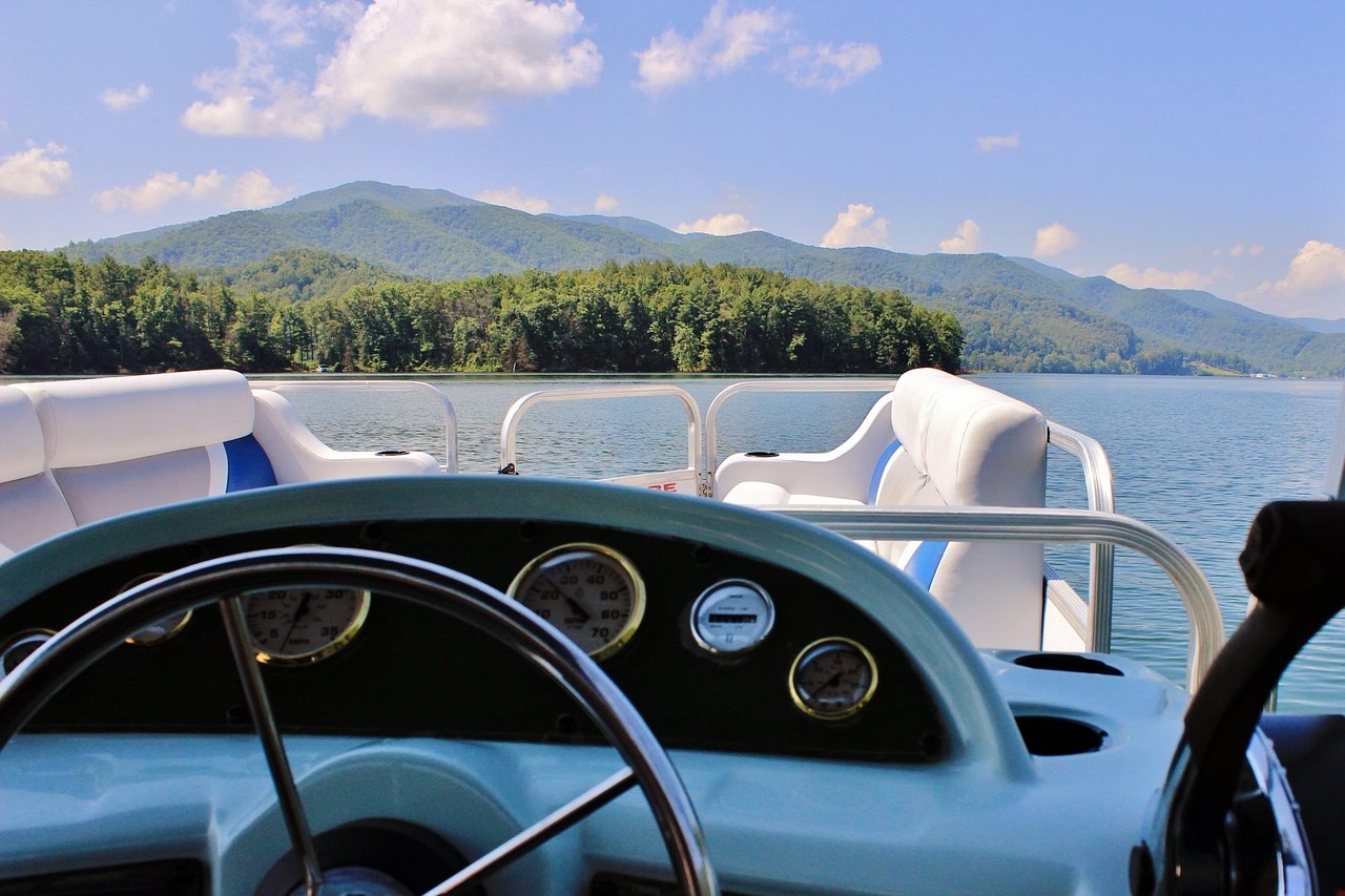 mountains, lake, pontoon